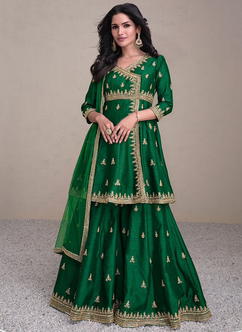 Green Premium Silk Embroidery Work Wedding Wear Readymade Salwar Suit