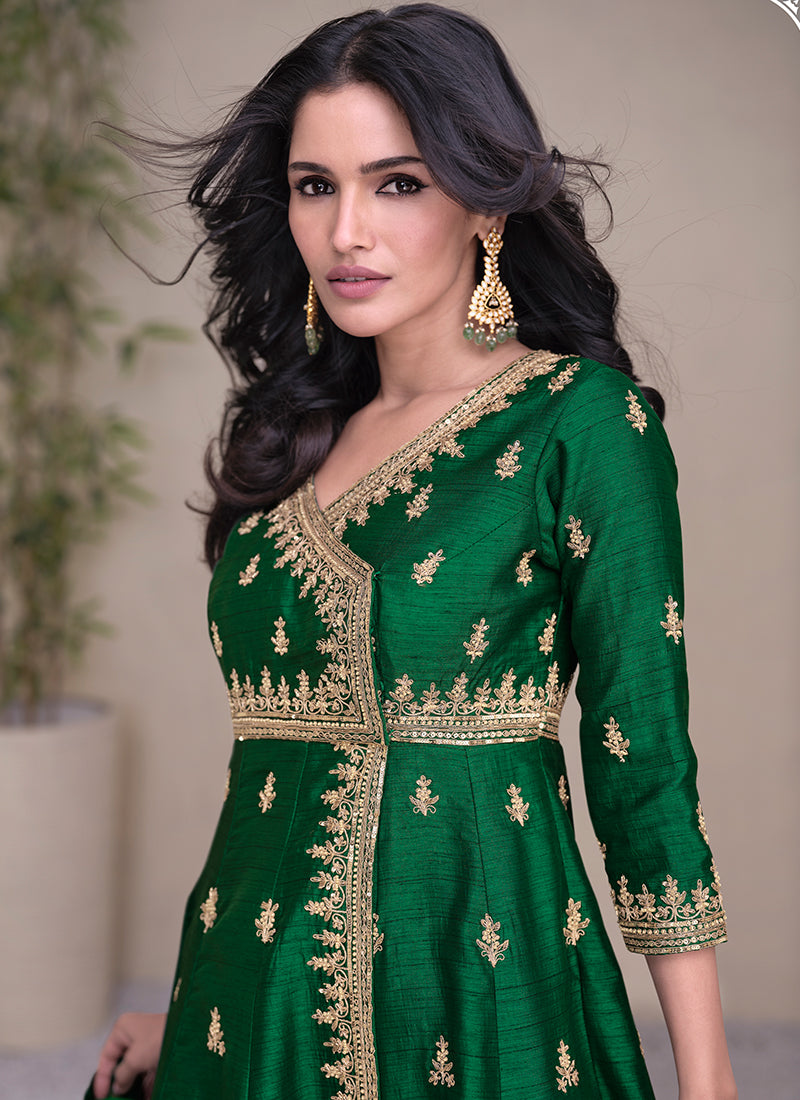 Green Premium Silk Embroidery Work Wedding Wear Readymade Salwar Suit