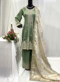 Green Shimmer Silk Embroidery Work Wedding Wear Readymade Plazzo Suit