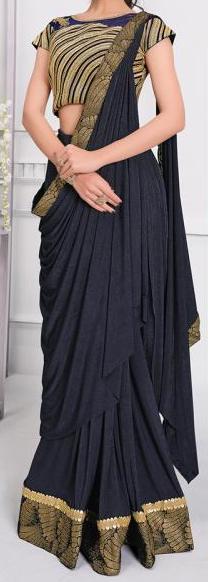 Navy Blue Lycra Ready To Wear Saree