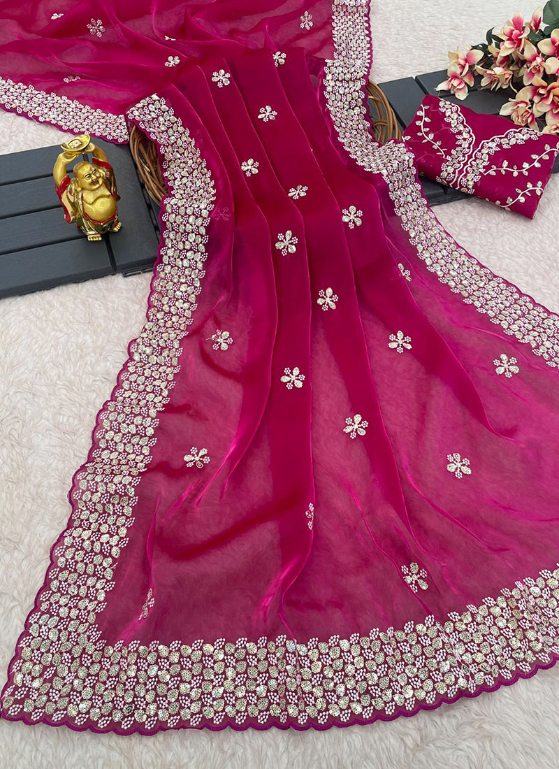 Pink Jimmy Choo Embroidery Work Party Wear Saree