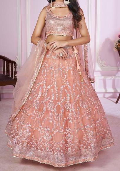 Pink Soft Net Sequins Work Wedding Wear Lehenga Choli