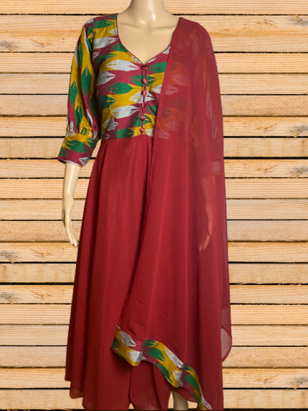 Red Maroon Dhaka print gown – Dosalla Collections