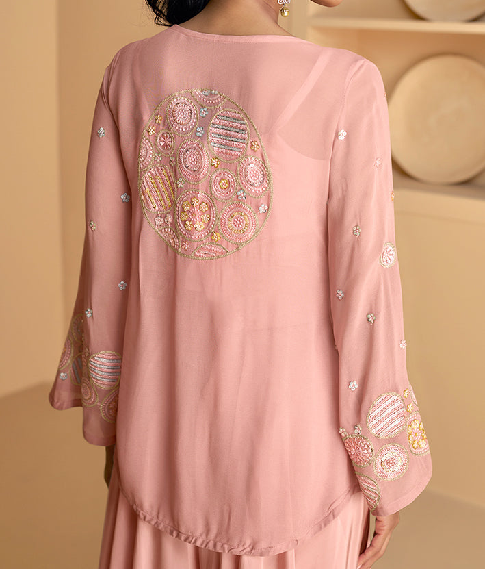 Baby Pink Georgette Embroidery Work Plazzo Suit
