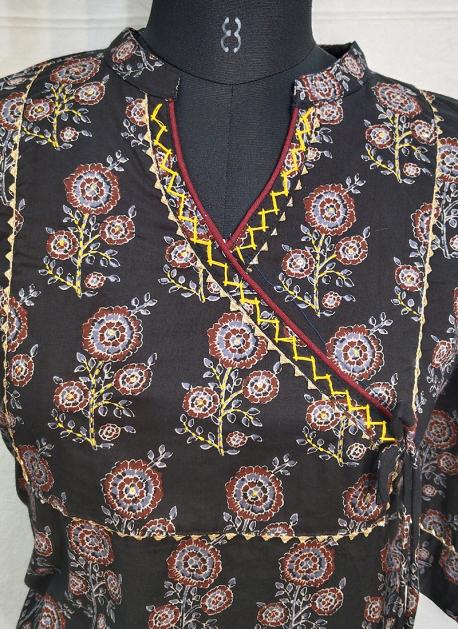 Black Printed Work cotton Kurti With Pant