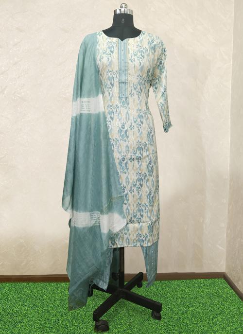 Blue Embroidery Work Cotton Readymade Kurta Salwar