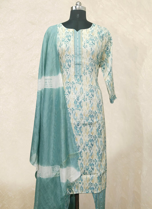 Blue Embroidery Work Cotton Readymade Kurta Salwar