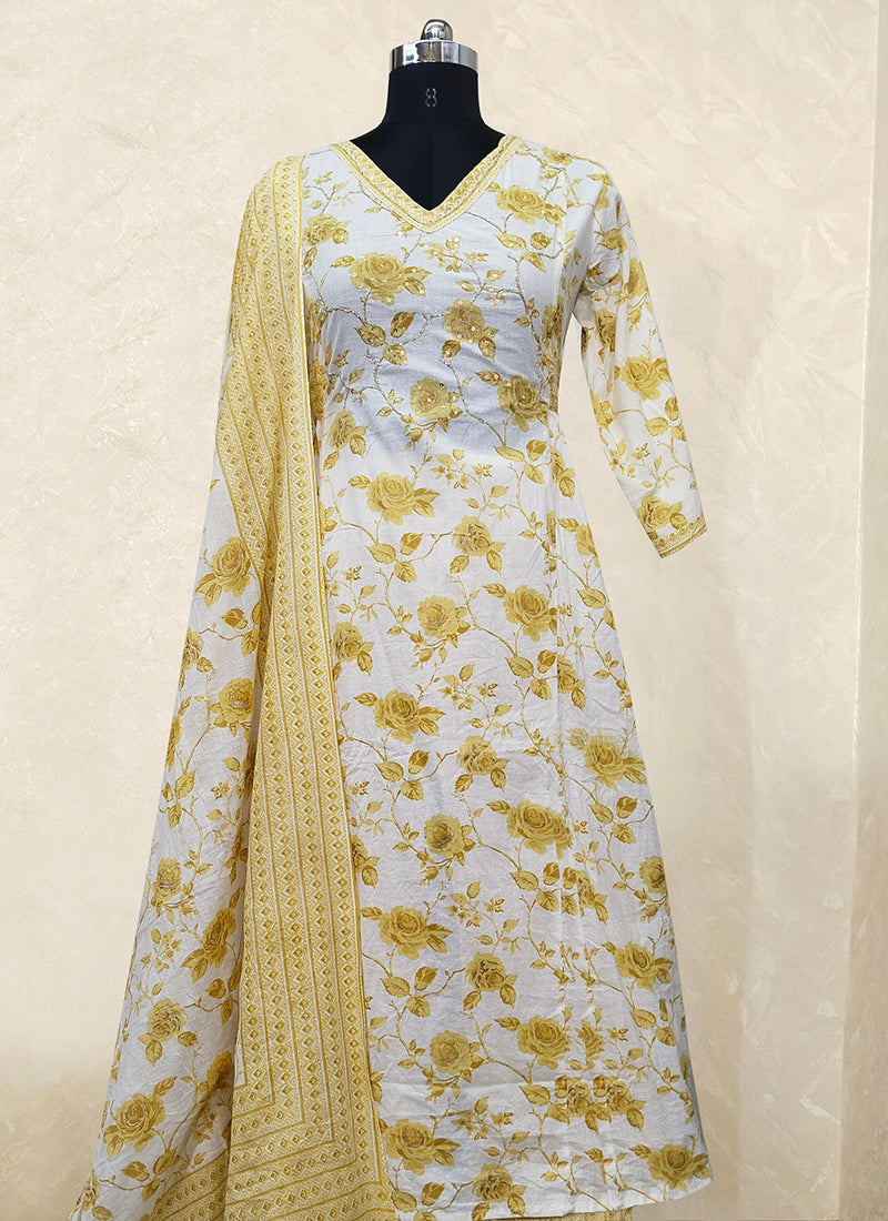 Yellow Printed Pure Cotton Readymade Salwar Suit