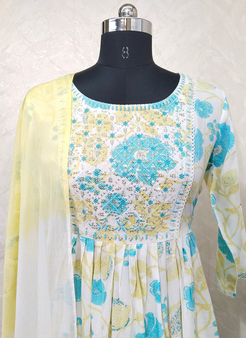 Festival Wear Multi Color Embroidery Work Pure Cotton Readymade Salwar Suit