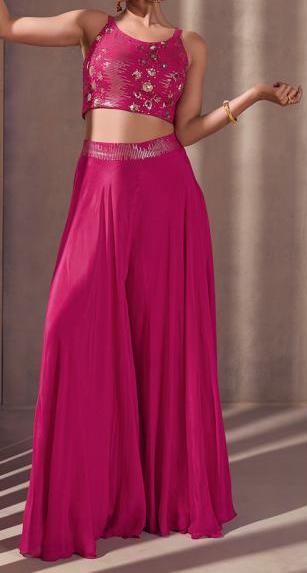 Hot Pink Real Chinnon Silk Readymade Indo-Western Dress