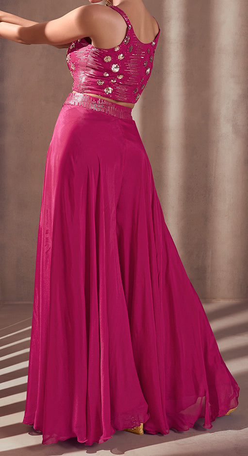 Hot Pink Real Chinnon Silk Readymade Indo-Western Dress