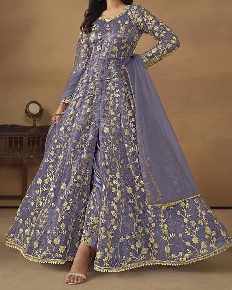 Lilac Net Embroidery Anarkali Suit