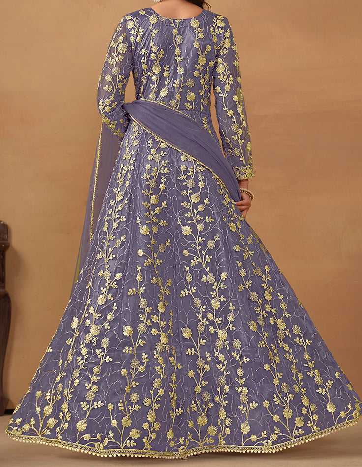 Lilac Net Embroidery Anarkali Suit