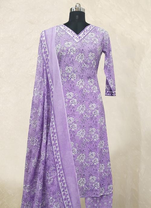 Lilac Printed Pure Cotton Readymade Salwar Suit