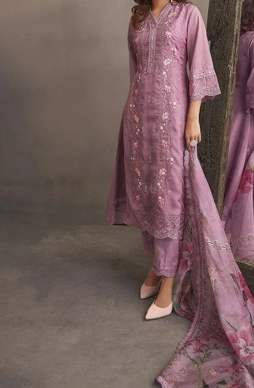 Traditional Wear Onion Pink Embroidery Work Organza Readymade Salwar Suit