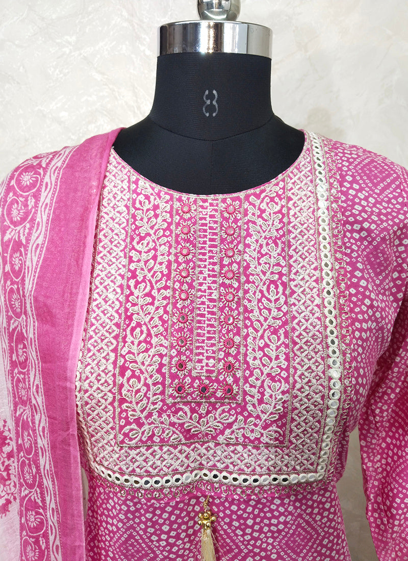 Pink Embroidery Work Pure Cotton Readymade Salwar Suit