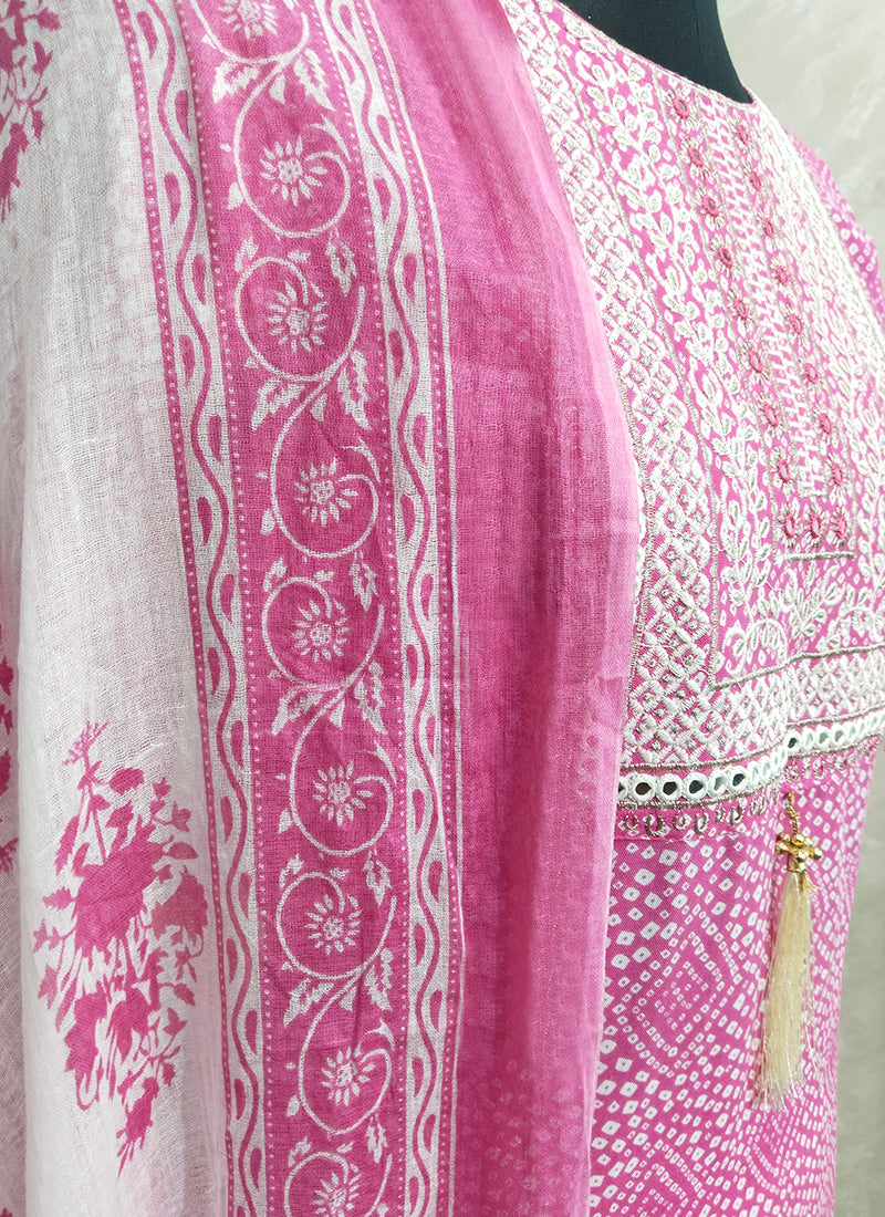 Pink Embroidery Work Pure Cotton Readymade Salwar Suit