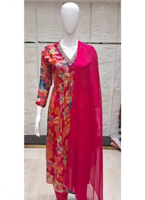 Alia cut- Rani Hand Work Chiffon Readymade Salwar Suit