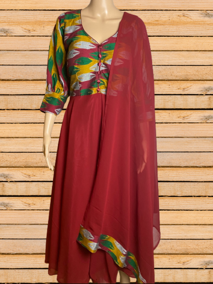 Red Maroon Dhaka print gown