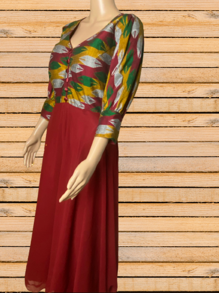 Red Maroon Dhaka print gown