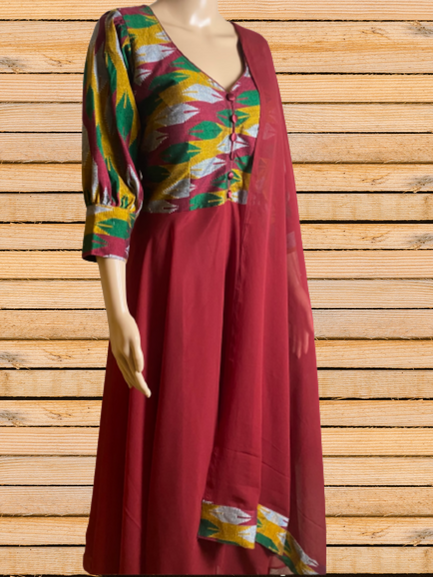 Red Maroon Dhaka print gown