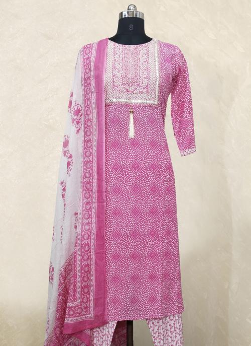 Pink Embroidery Work Pure Cotton Readymade Salwar Suit