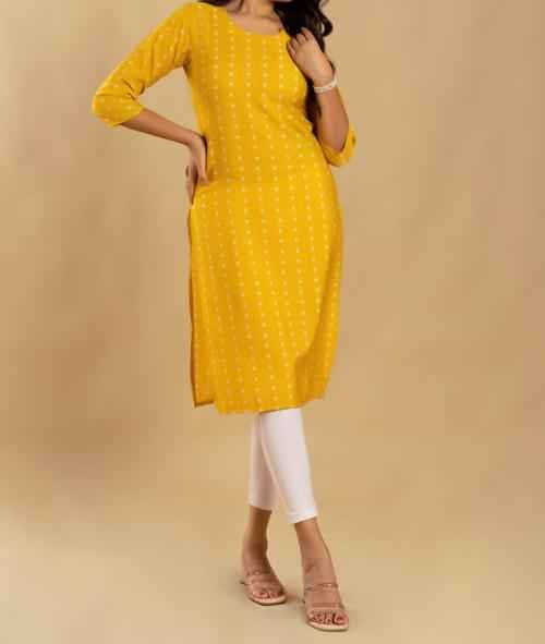 Yellow Printed Soft Crepe Kurti